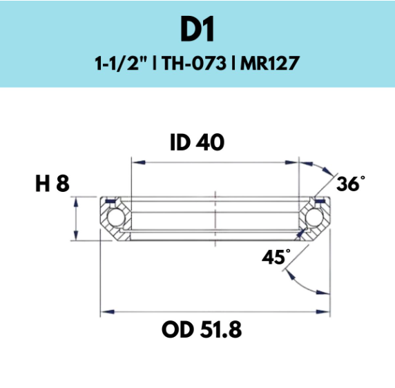 BLACK BEARING - 1-1/2" HEADSET BEARING - D1