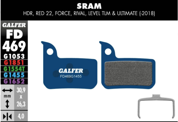 GALFER - BRAKE PADS - SRAM ROAD / LEVEL MONOBLOCK
