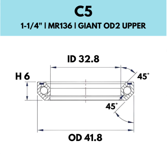 BLACK BEARING - 1-1/4" HEADSET BEARING - C5 - GIANT OD2 UPPER