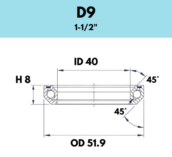 BLACK BEARING - 1-1/2" HEADSET BEARING - D9